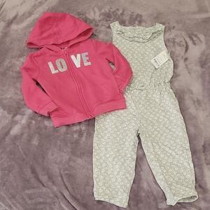 Girls Carter's One Piece Heart Print Romper (NWT) & Bonus LOVE Zip Hoodie Sz 24M